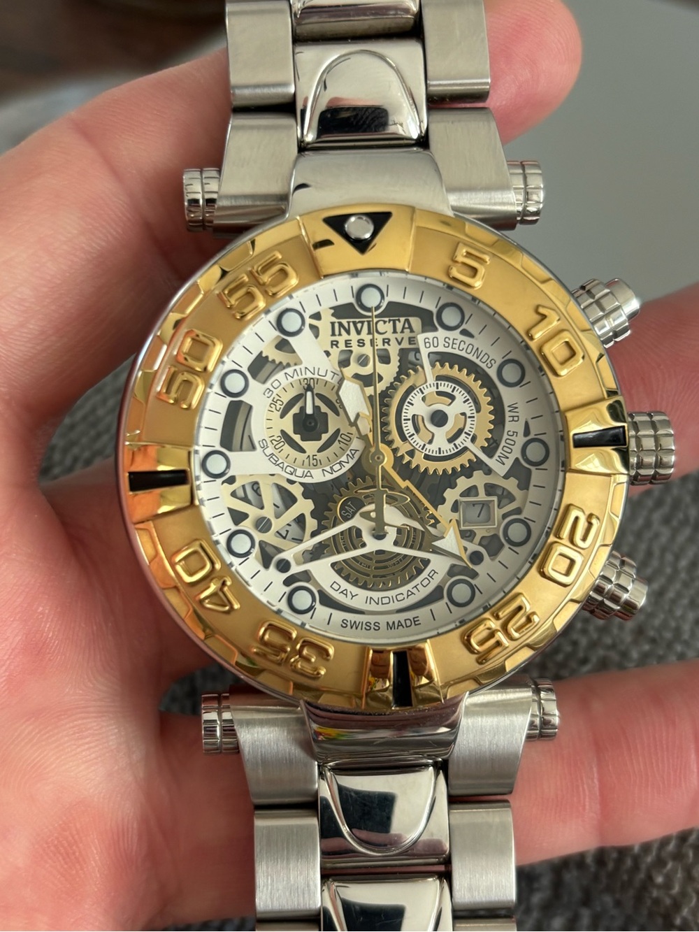 Invicta Men's Two-Tone Gold and Silver Skeleton Dial Watch